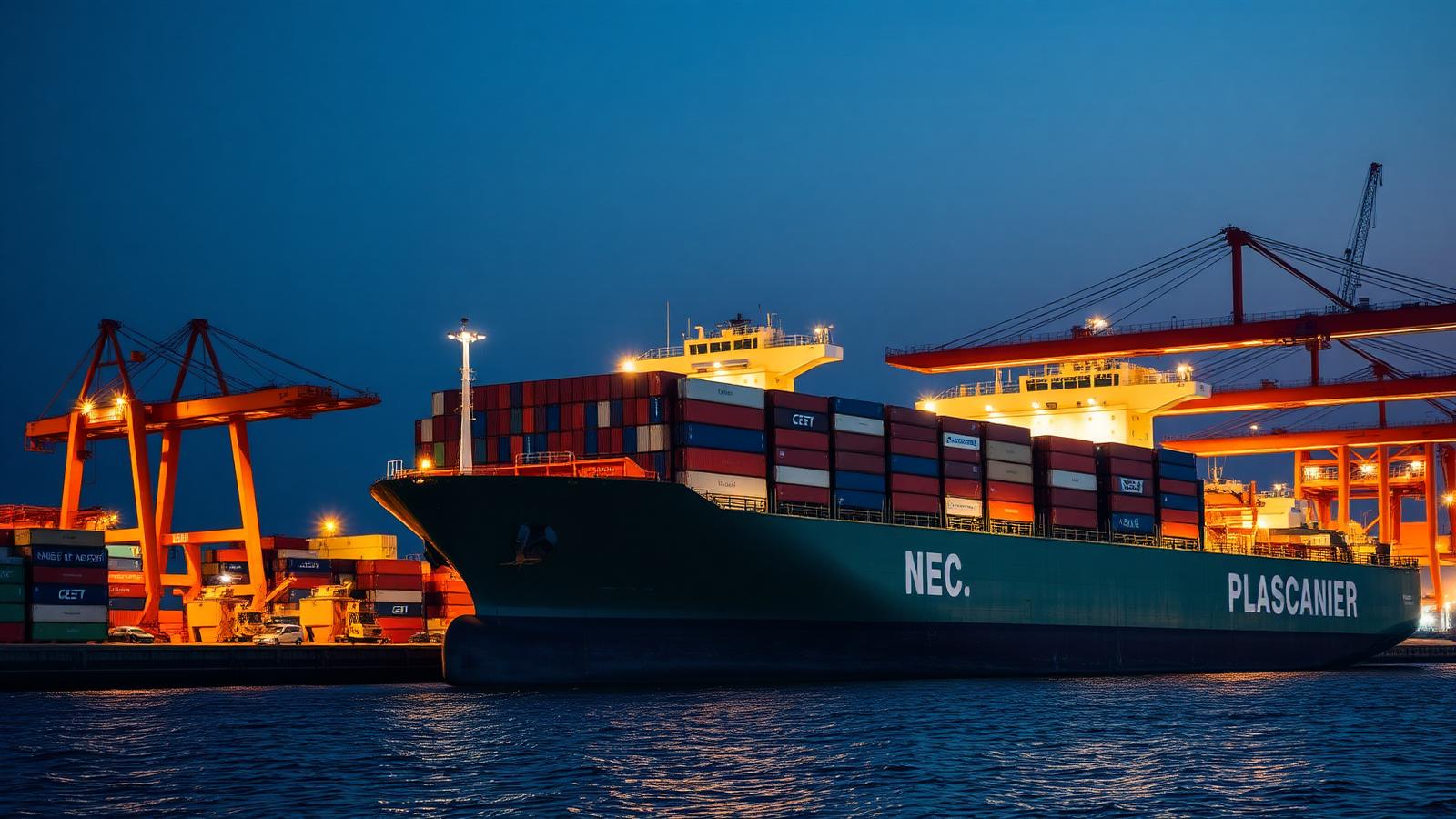 Container vessel loading export cargo at an Indian port